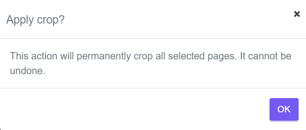 confirmation pop-up window for the area to be cropped