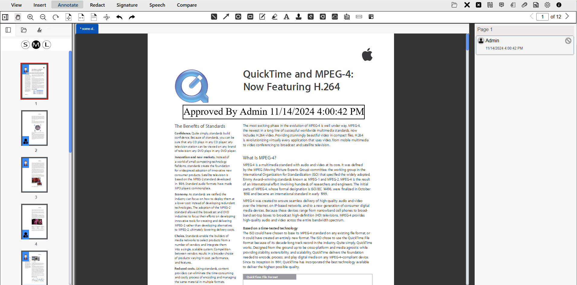 custom text stamp has been added to the page