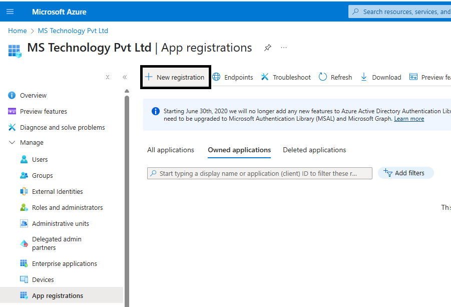 Access the New registration page