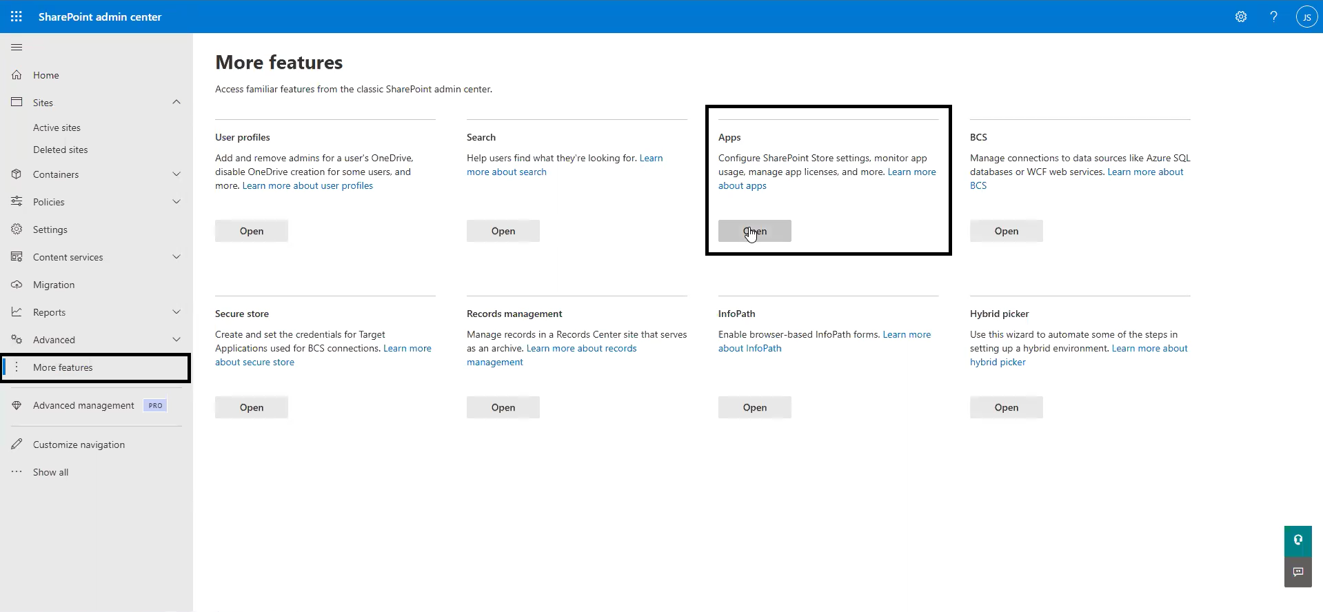 Navigate to More Features then Apps