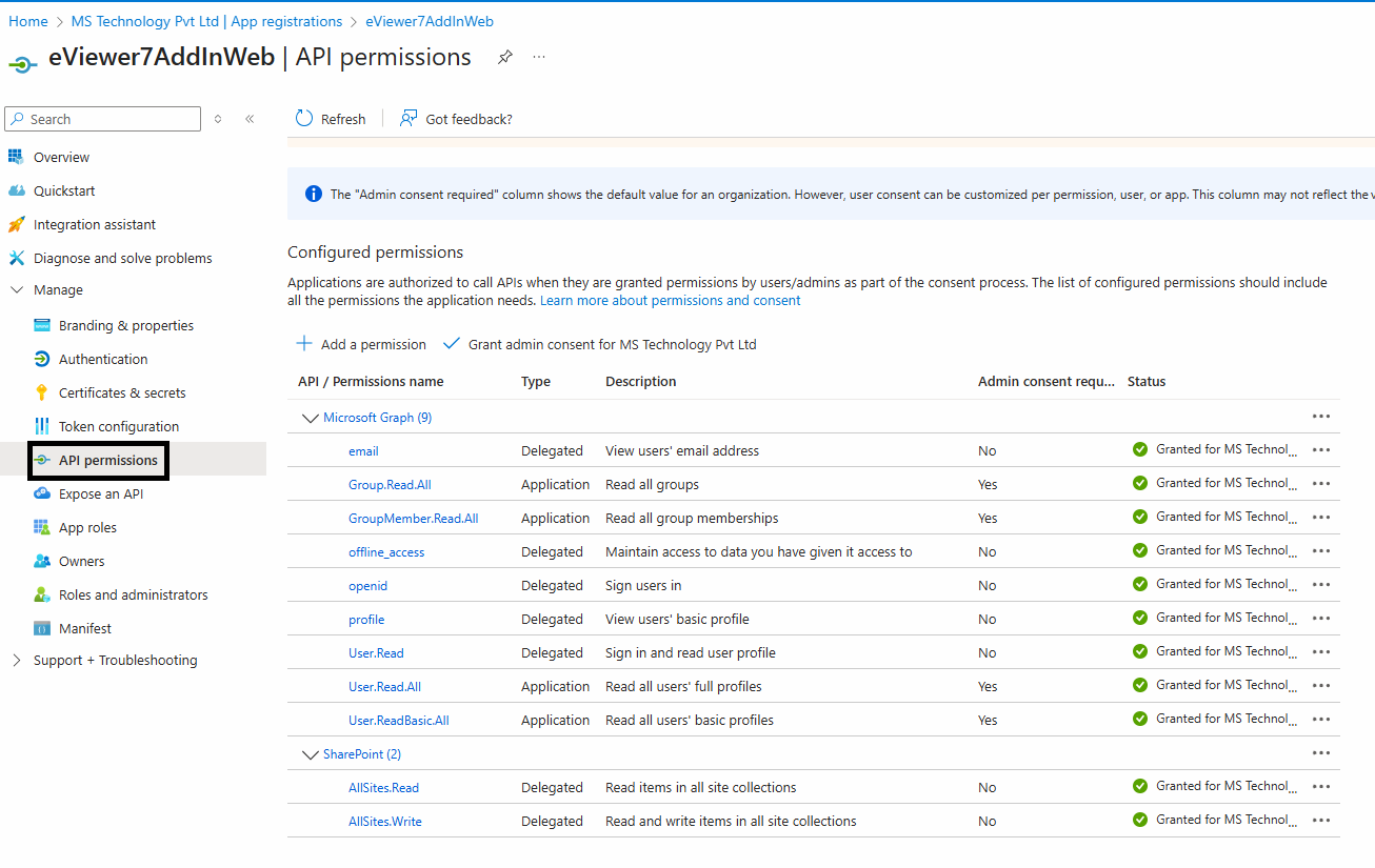 Navigate to the API permissions