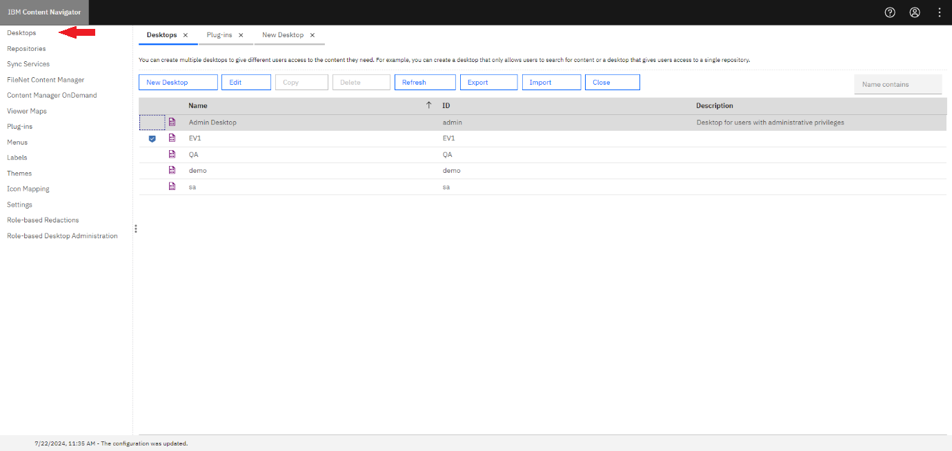 Select Desktops from the left menu