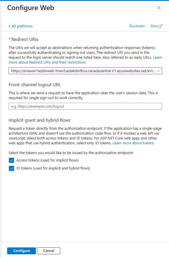 Select Web and enter the Redirect URI