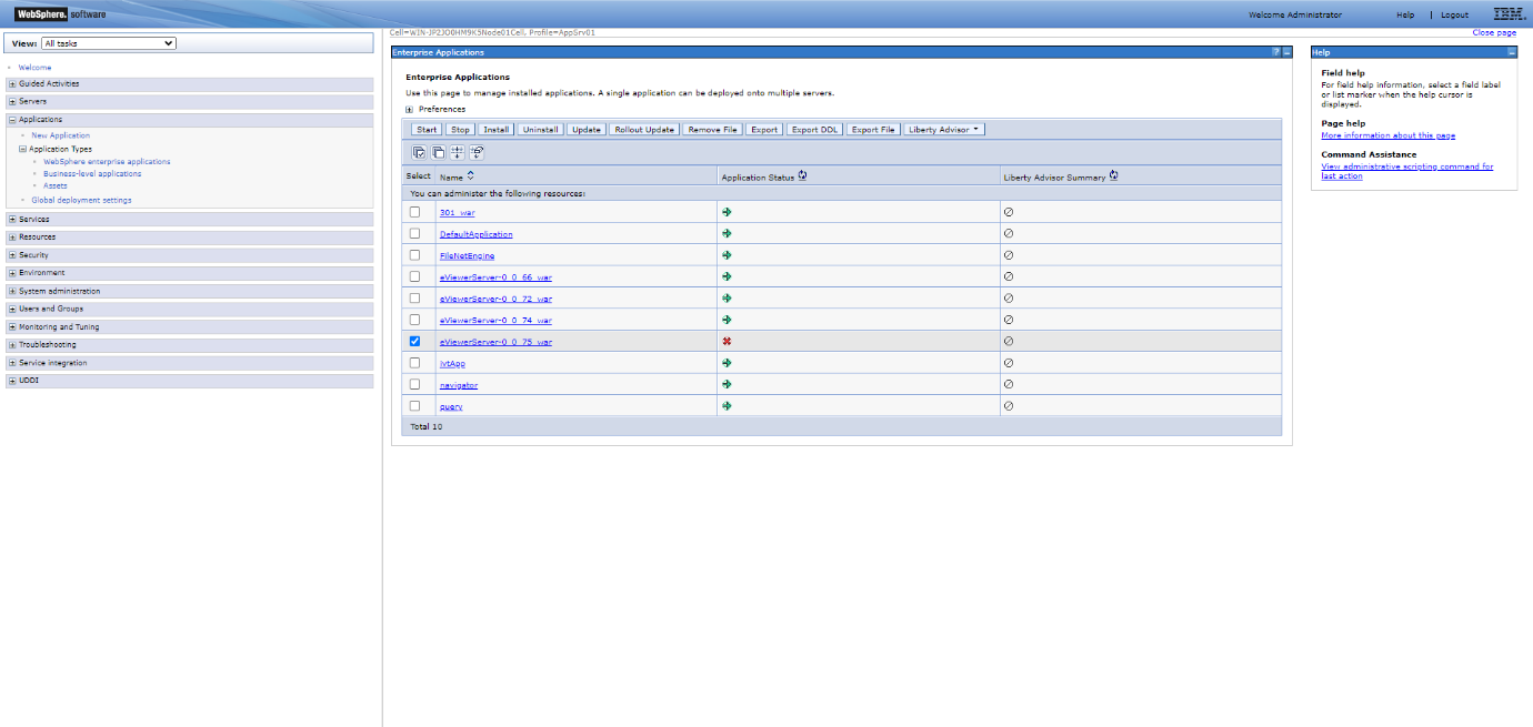 Select the checkbox for the eViewer application that is not running