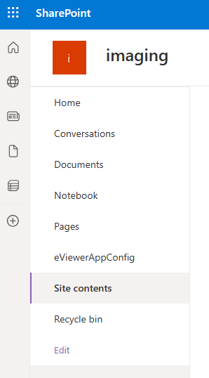 navigate to Site contents